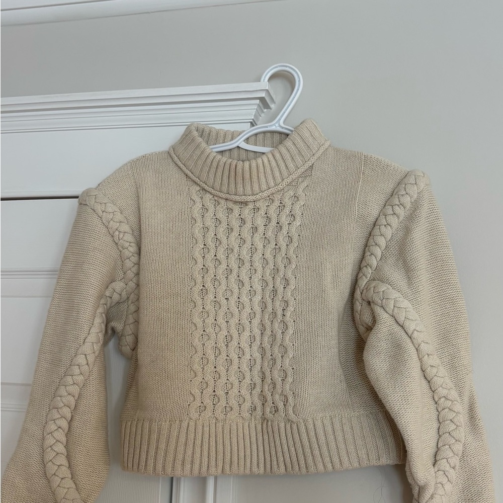 Zara Cream Cable Knit Turtleneck crop Sweater